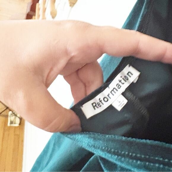 Reformation Nyla Velvet Halter Slit Dress Emerald Green Sleeveless Size L Large - Picture 7 of 9